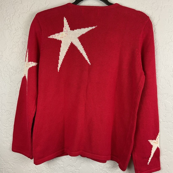 Susan Bristol Red and White Star Button Down Cardigan Sequin Sz Small - Picture 5 of 9